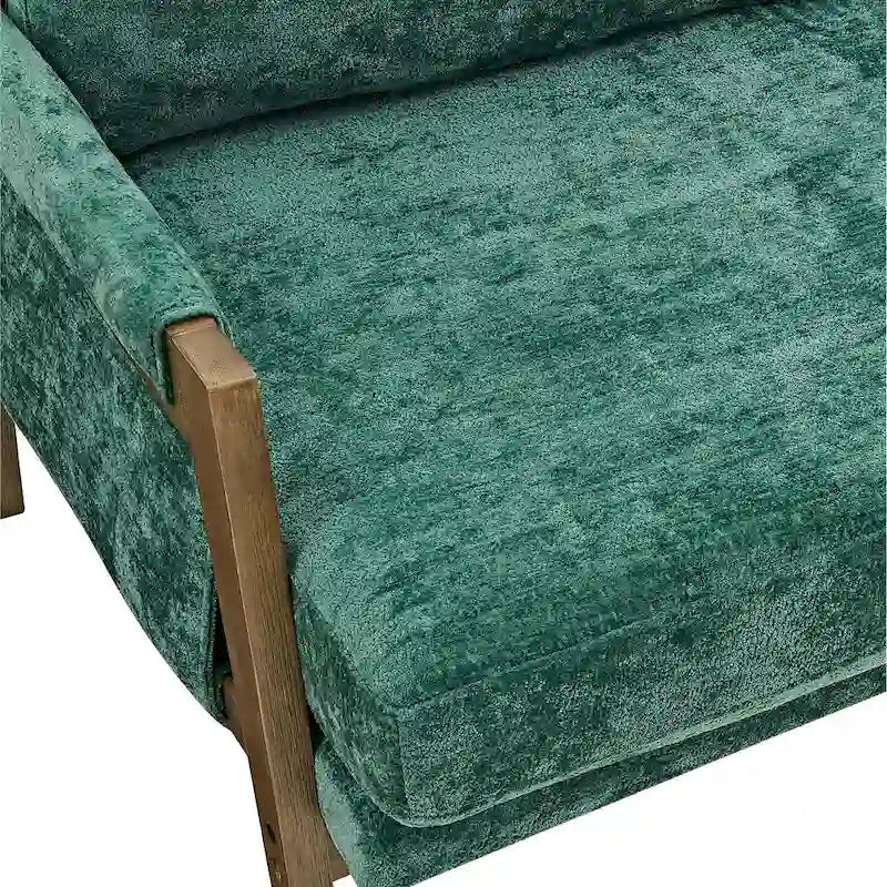 Poltrona verde 35,4 in velluto con struttura in legno di albero della gomma massiccio
