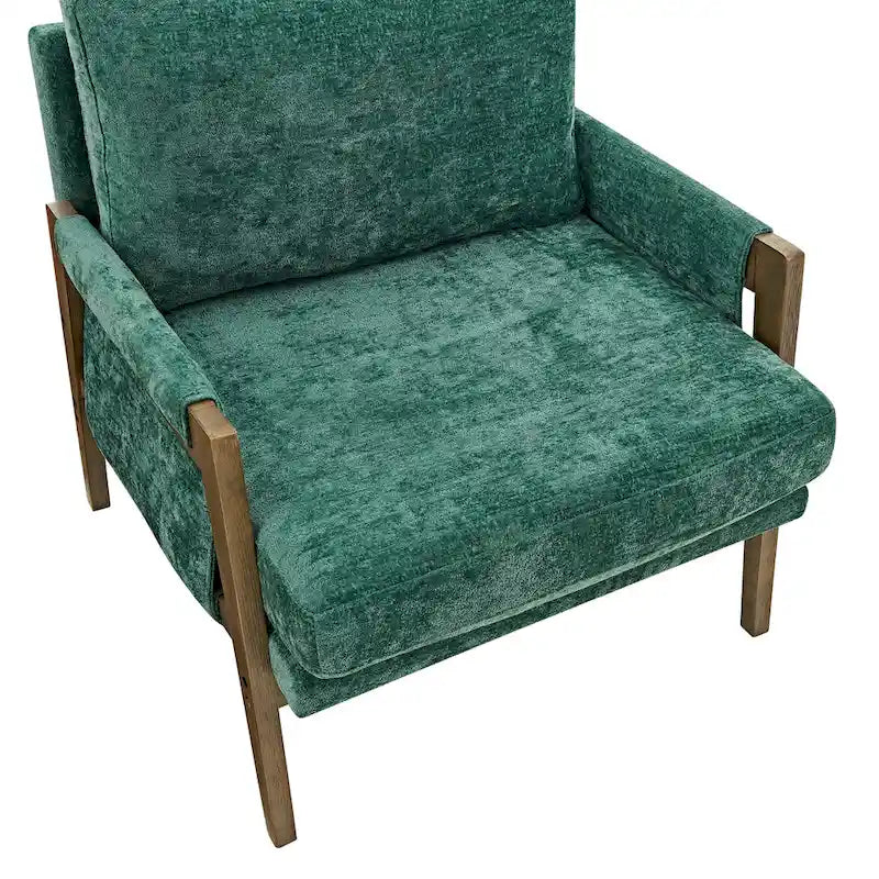 Poltrona verde 35,4 in velluto con struttura in legno di albero della gomma massiccio