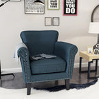 Poltrona a pozzetto imbottita blu navy 31 con borchie decorative