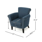 Poltrona a pozzetto imbottita blu navy 31 con borchie decorative