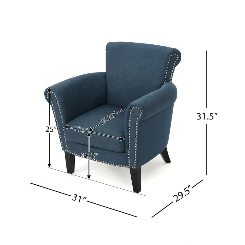 Poltrona a pozzetto imbottita blu navy 31 con borchie decorative