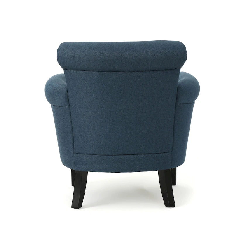 Poltrona a pozzetto imbottita blu navy 31 con borchie decorative