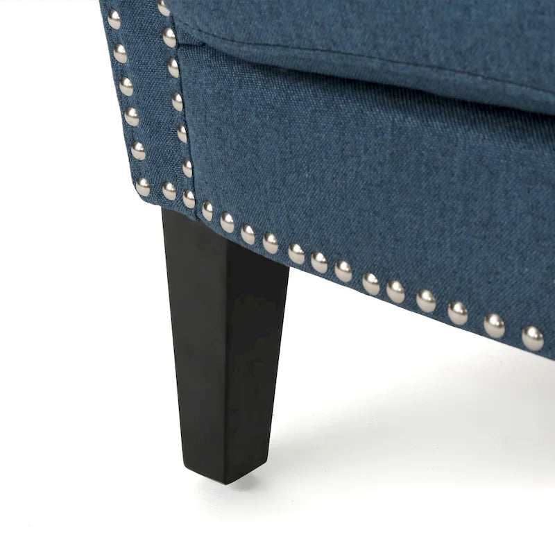 Poltrona a pozzetto imbottita blu navy 31 con borchie decorative