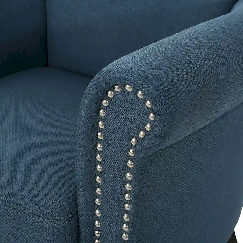 Poltrona a pozzetto imbottita blu navy 31 con borchie decorative