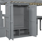 Letto a soppalco full size con scale, libreria, cassetti, scrivania e armadio