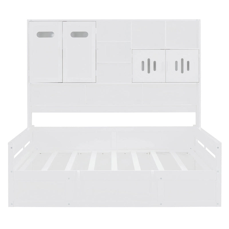 Divano letto matrimoniale in legno con sollevatore idraulico, armadio e mensola all-in-one, bianco