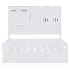 Divano letto matrimoniale in legno con sollevatore idraulico, armadio e mensola all-in-one, bianco