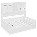 Divano letto matrimoniale in legno con sollevatore idraulico, armadio e mensola all-in-one, bianco