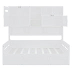 Divano letto matrimoniale in legno con sollevatore idraulico, armadio e mensola all-in-one, bianco