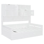 Divano letto matrimoniale in legno con sollevatore idraulico, armadio e mensola all-in-one, bianco