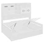 Divano letto matrimoniale in legno con sollevatore idraulico, armadio e mensola all-in-one, bianco