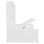 Divano letto matrimoniale in legno con sollevatore idraulico, armadio e mensola all-in-one, bianco