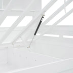 Divano letto matrimoniale in legno con sollevatore idraulico, armadio e mensola all-in-one, bianco