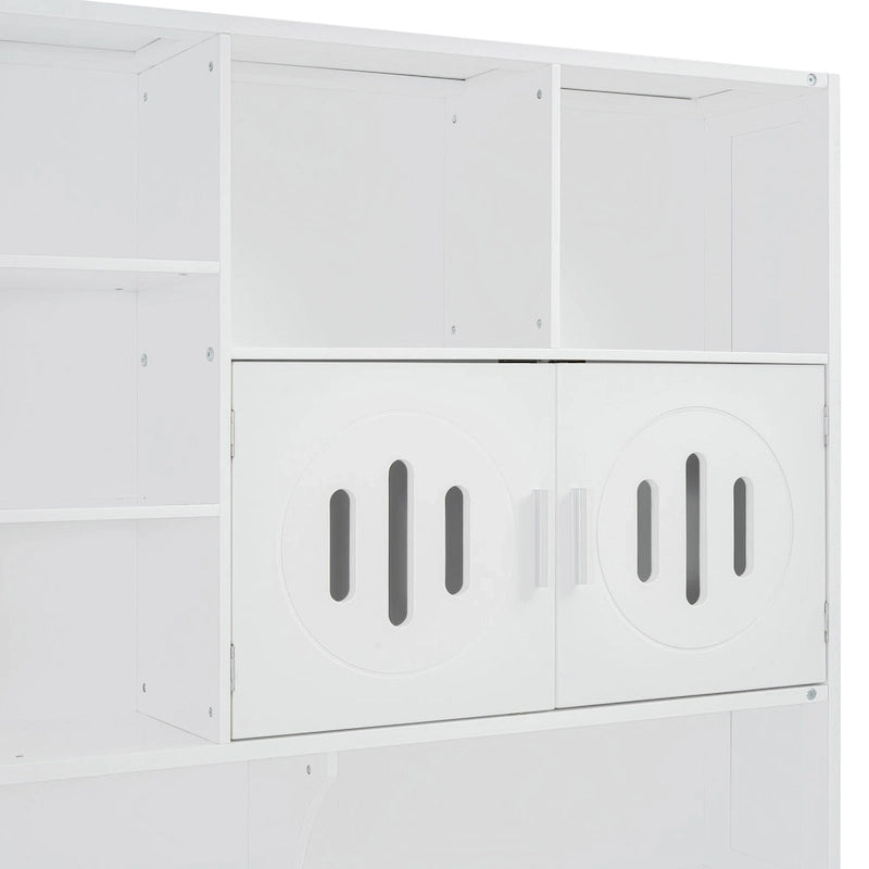 Divano letto matrimoniale in legno con sollevatore idraulico, armadio e mensola all-in-one, bianco
