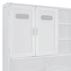 Divano letto matrimoniale in legno con sollevatore idraulico, armadio e mensola all-in-one, bianco