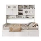 Divano letto matrimoniale in legno con sollevatore idraulico, armadio e mensola all-in-one, bianco