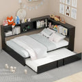 Divano letto con struttura in metallo, con libreria ad angolo, spondina di protezione, porte USB e letto estraibile, a basso profilo