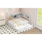 Divano letto con struttura in metallo, con libreria ad angolo, spondina di protezione, porte USB e letto estraibile, a basso profilo