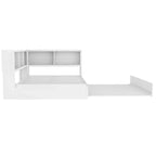 Divano letto con struttura in metallo, con libreria ad angolo, spondina di protezione, porte USB e letto estraibile, a basso profilo