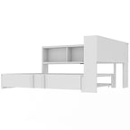 Divano letto con struttura in metallo, con libreria ad angolo, spondina di protezione, porte USB e letto estraibile, a basso profilo