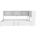 Divano letto con struttura in metallo, con libreria ad angolo, spondina di protezione, porte USB e letto estraibile, a basso profilo