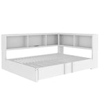 Divano letto con struttura in metallo, con libreria ad angolo, spondina di protezione, porte USB e letto estraibile, a basso profilo