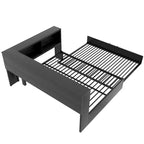 Divano letto con struttura in metallo, con libreria ad angolo, spondina di protezione, porte USB e letto estraibile, a basso profilo