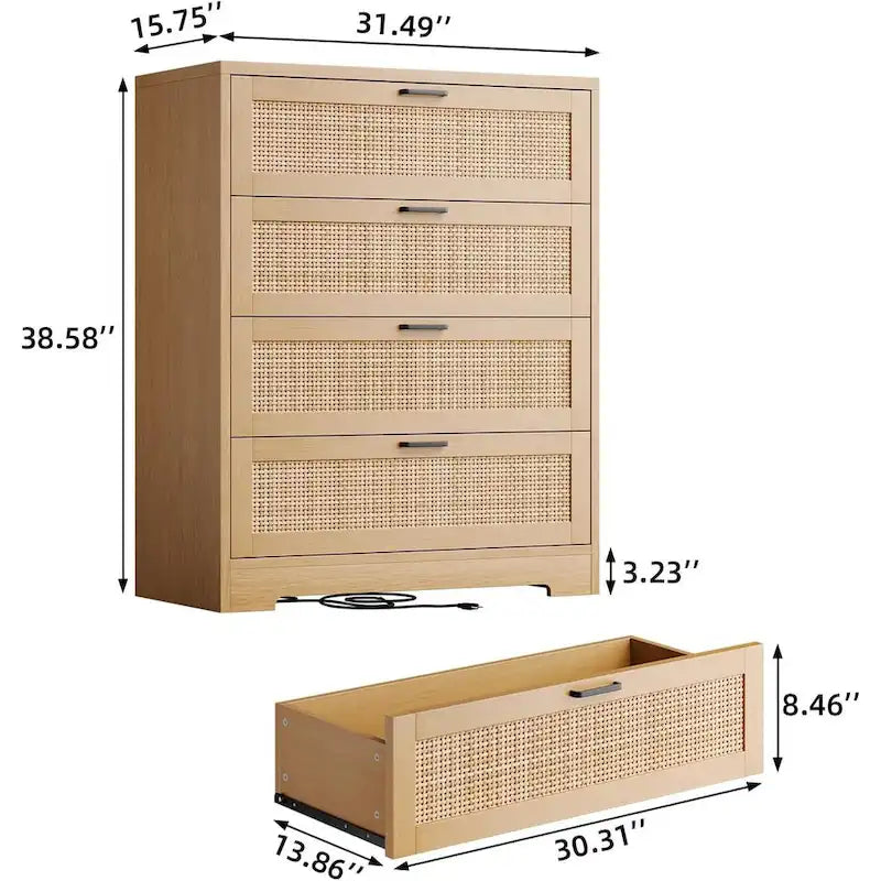 Cassettiera a 4 cassetti per camera da letto, Comò in Rattan