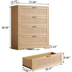 Cassettiera a 4 cassetti per camera da letto, Comò in Rattan
