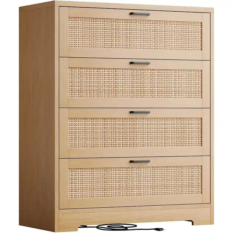 Cassettiera a 4 cassetti per camera da letto, Comò in Rattan