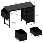 Scrivania da ufficio 120 cm, moderna postazione di lavoro reversibile con ripiano, 3 cassetti, prese di corrente e tasche laterali