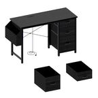 Scrivania da ufficio 120 cm, moderna postazione di lavoro reversibile con ripiano, 3 cassetti, prese di corrente e tasche laterali