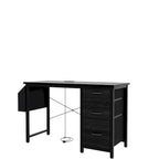 Scrivania da ufficio 120 cm, moderna postazione di lavoro reversibile con ripiano, 3 cassetti, prese di corrente e tasche laterali