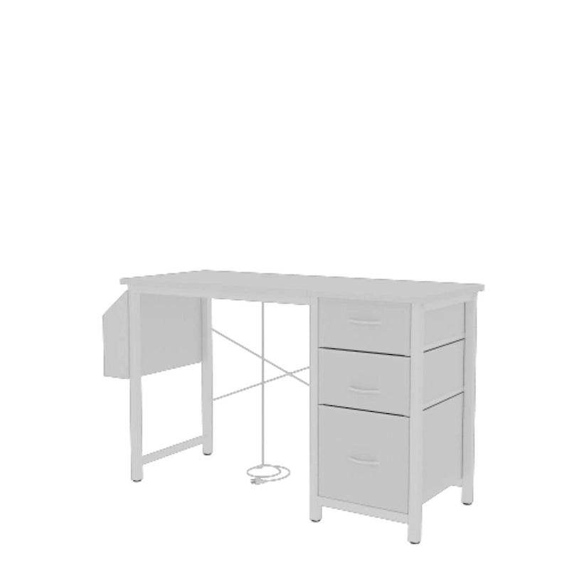 Scrivania da ufficio 120 cm, moderna postazione di lavoro reversibile con ripiano, 3 cassetti, prese di corrente e tasche laterali