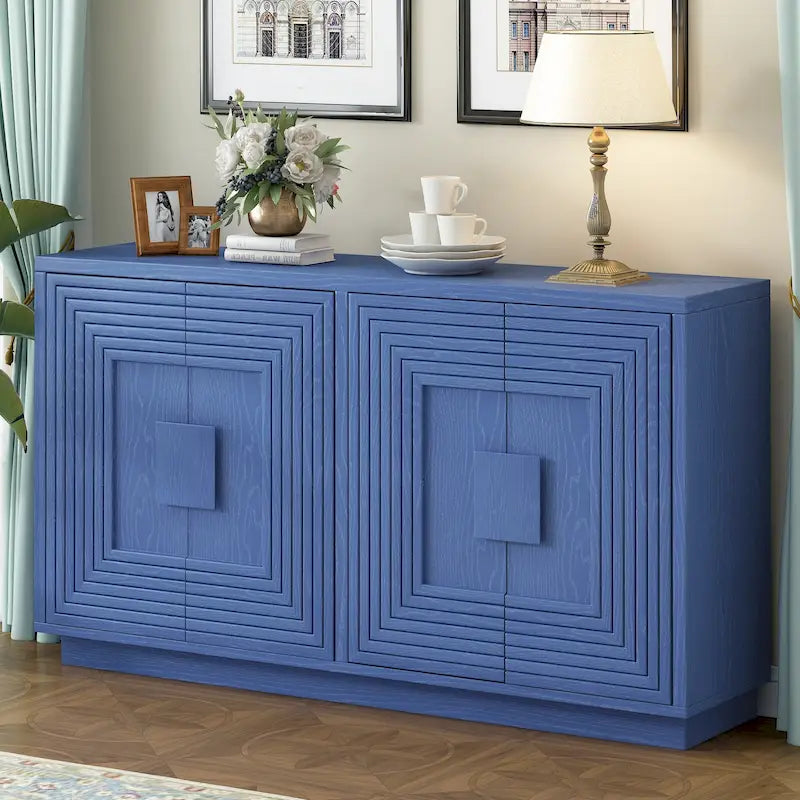 Madia a buffet vintage a 4 ante con scanalature e ripiani regolabili