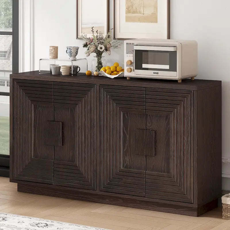 Madia a buffet vintage a 4 ante con scanalature e ripiani regolabili
