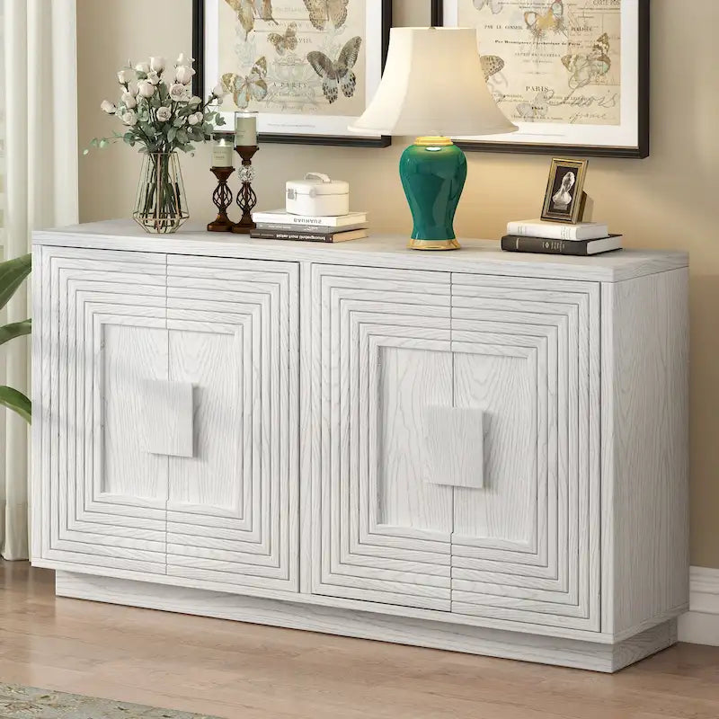 Madia a buffet vintage a 4 ante con scanalature e ripiani regolabili