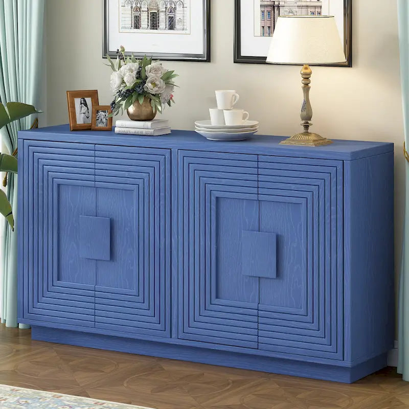 Madia a buffet vintage a 4 ante con scanalature e ripiani regolabili