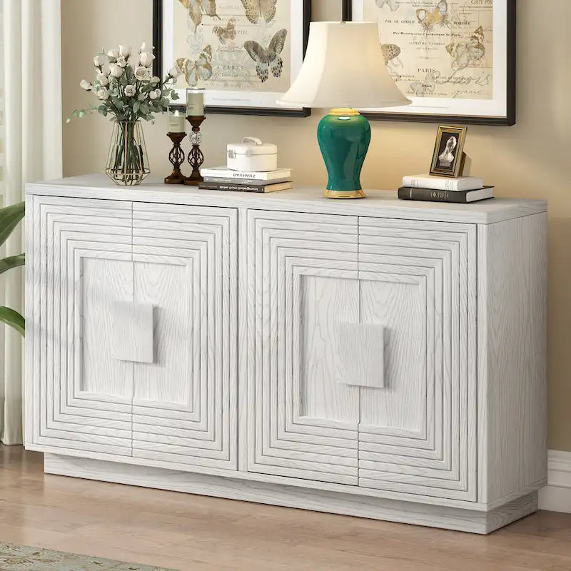 Madia a buffet vintage a 4 ante con scanalature e ripiani regolabili