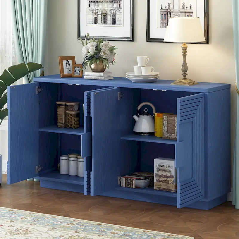 Madia a buffet vintage a 4 ante con scanalature e ripiani regolabili