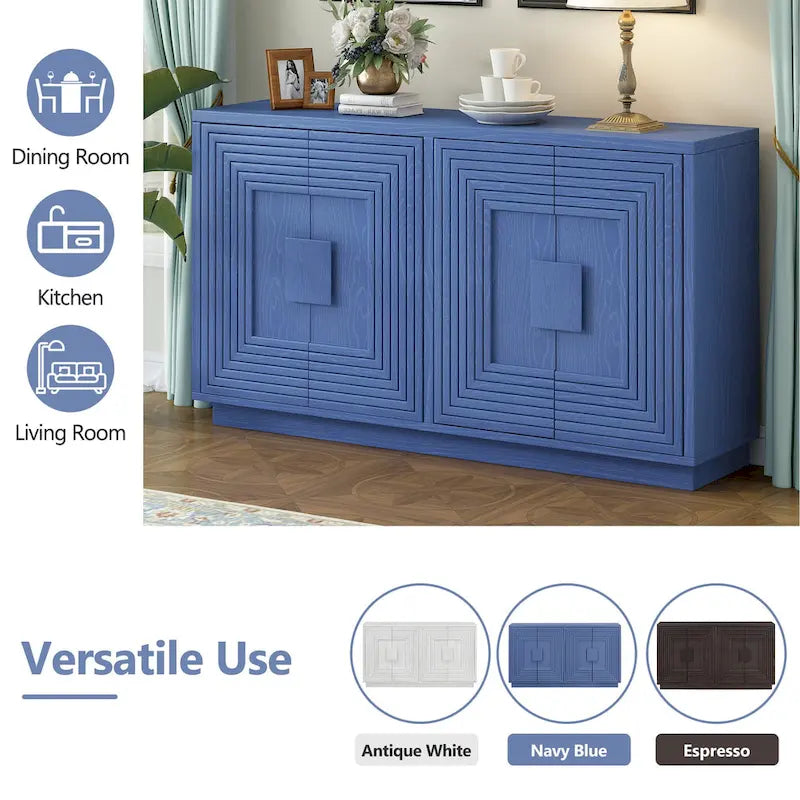 Madia a buffet vintage a 4 ante con scanalature e ripiani regolabili