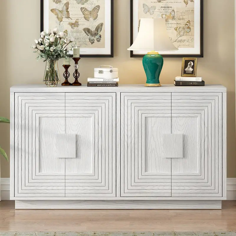 Madia a buffet vintage a 4 ante con scanalature e ripiani regolabili