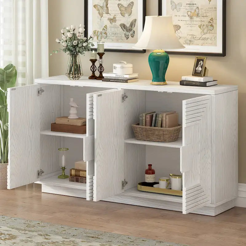 Madia a buffet vintage a 4 ante con scanalature e ripiani regolabili