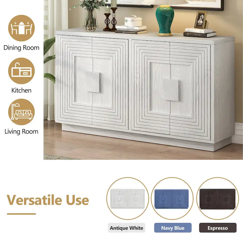 Madia a buffet vintage a 4 ante con scanalature e ripiani regolabili