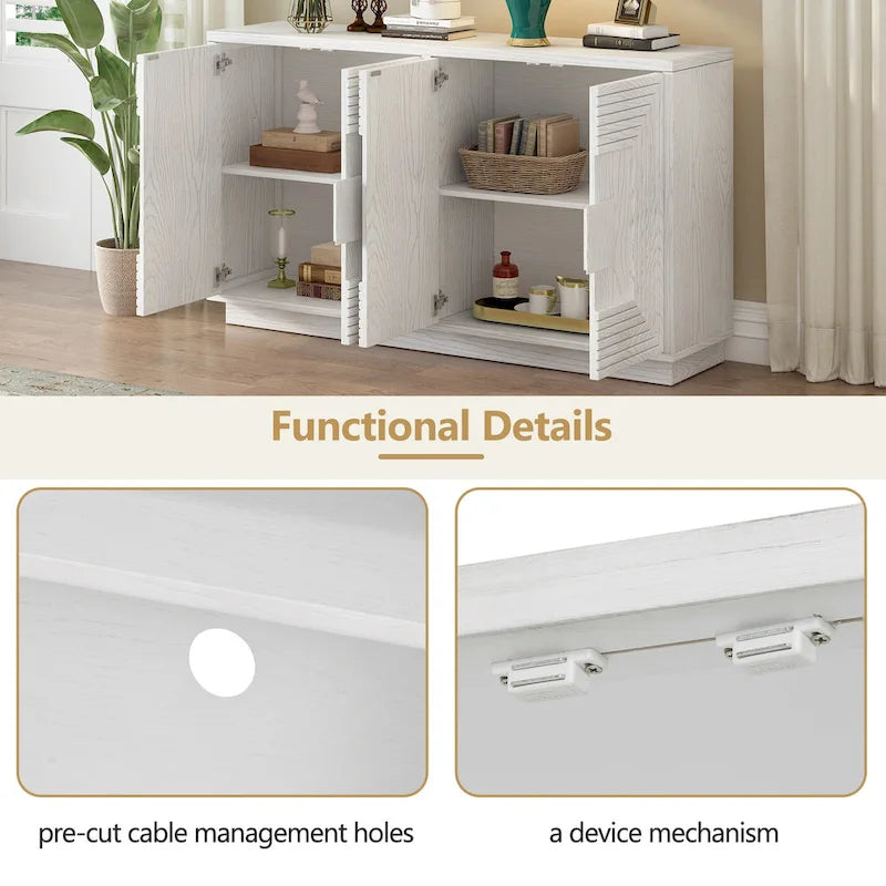 Madia a buffet vintage a 4 ante con scanalature e ripiani regolabili