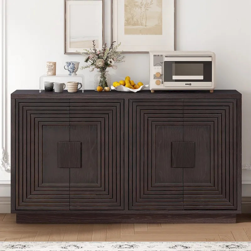 Madia a buffet vintage a 4 ante con scanalature e ripiani regolabili