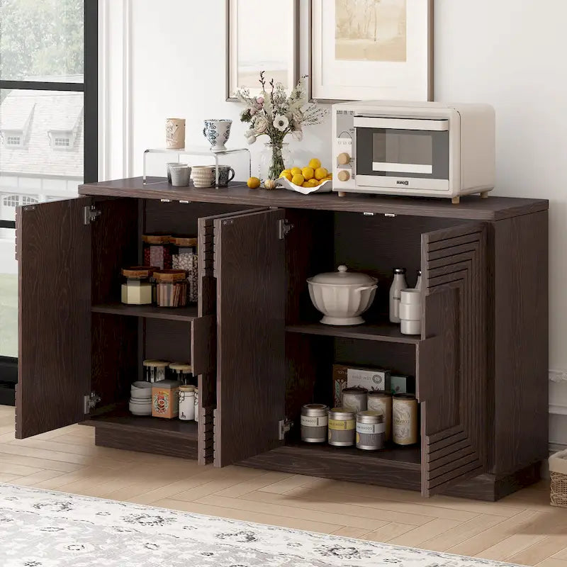 Madia a buffet vintage a 4 ante con scanalature e ripiani regolabili