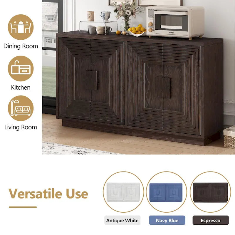 Madia a buffet vintage a 4 ante con scanalature e ripiani regolabili