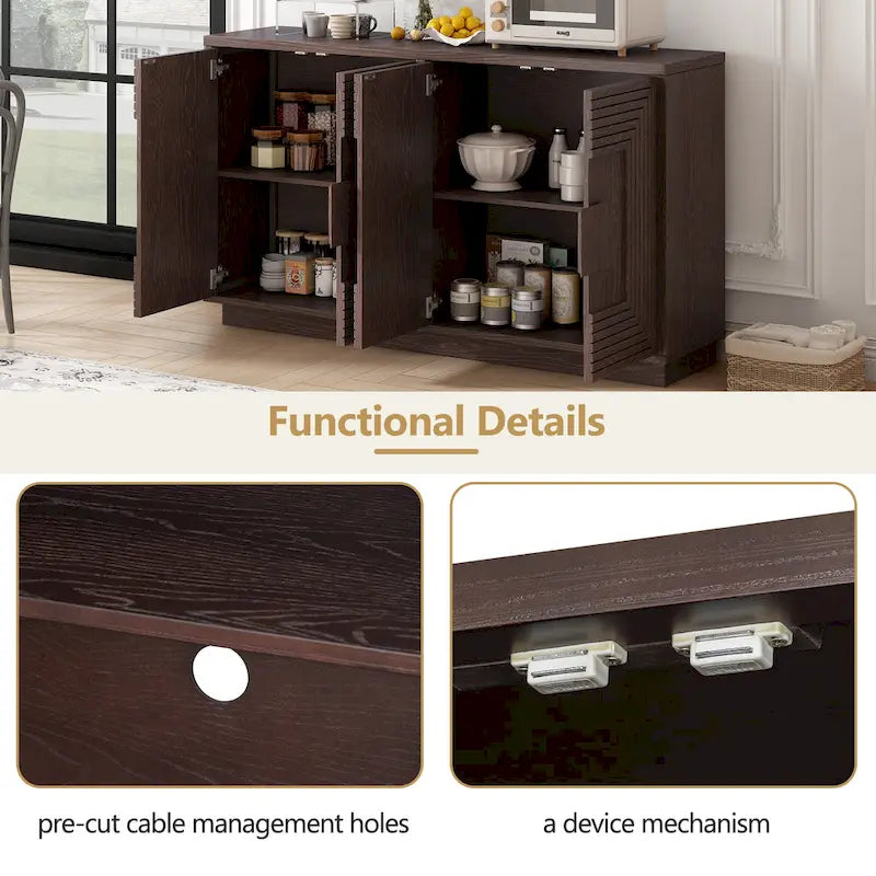 Madia a buffet vintage a 4 ante con scanalature e ripiani regolabili