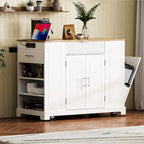 Fluted Kitchen Island With Trash Can Storage Cabinet(no include stool)